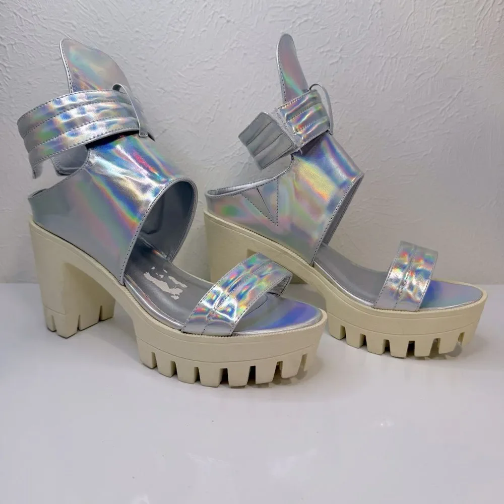 Jennifer Chou Baker Iridescent Silver Platform Heels Size 7